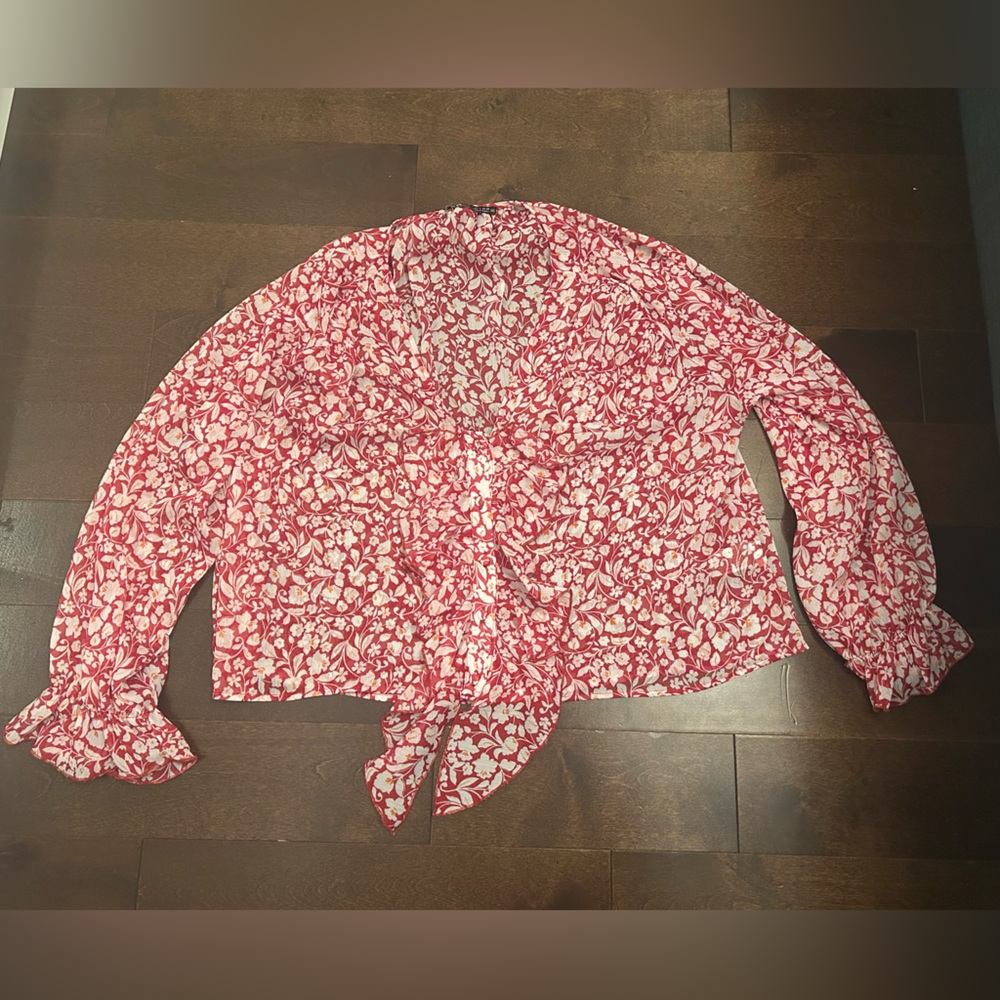 Zara Red and White Floral Blouse